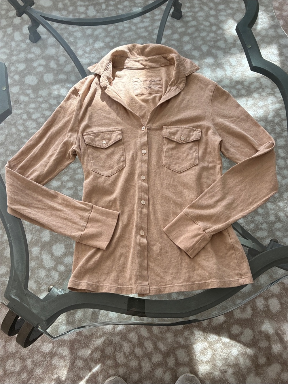Nili Lotan tan/beige button-Up Women's shirt with Chest Pockets